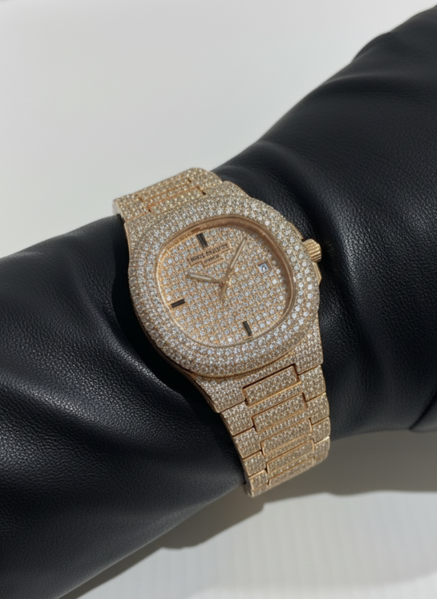 Exquisite Iced Out Rose Gold Watch