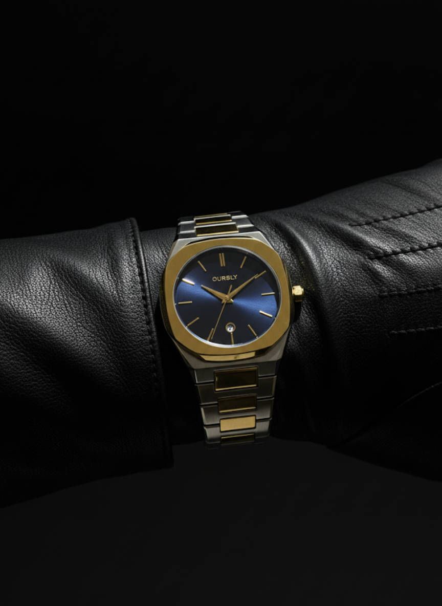 OURSLY Prestige Two-Tone Watch - Royal Blue Dial, Gold & Silver Elegance, Modern Precision