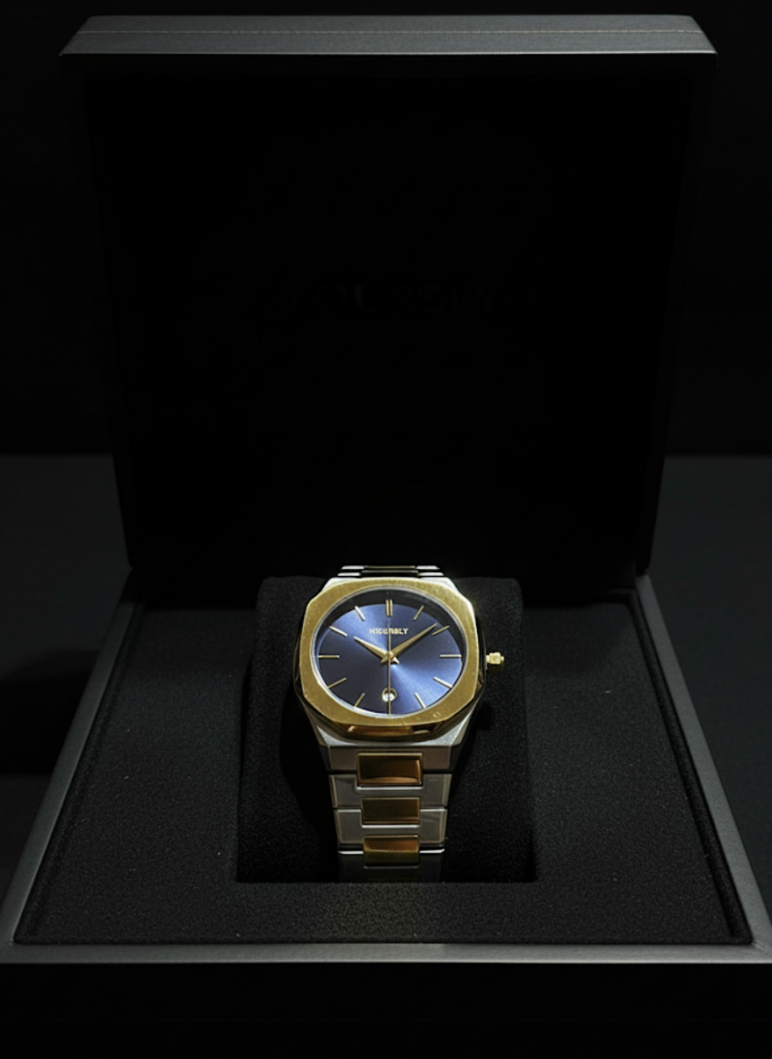 OURSLY Prestige Two-Tone Watch - Royal Blue Dial, Gold & Silver Elegance, Modern Precision