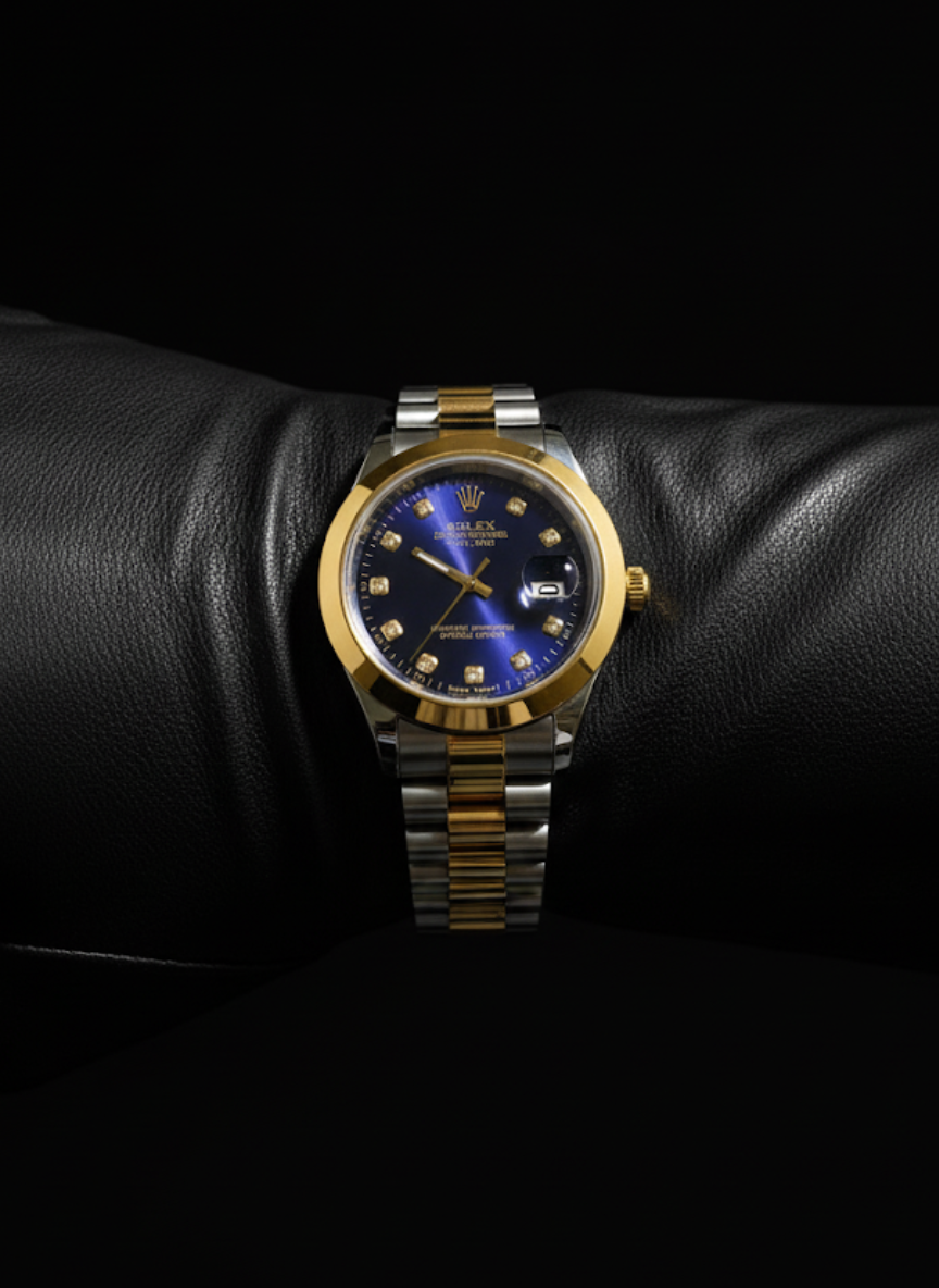Iconic ROLEX Oyster Perpetual Datejust - Two-Tone Gold & Steel, Blue Dial, Diamond Elegance
