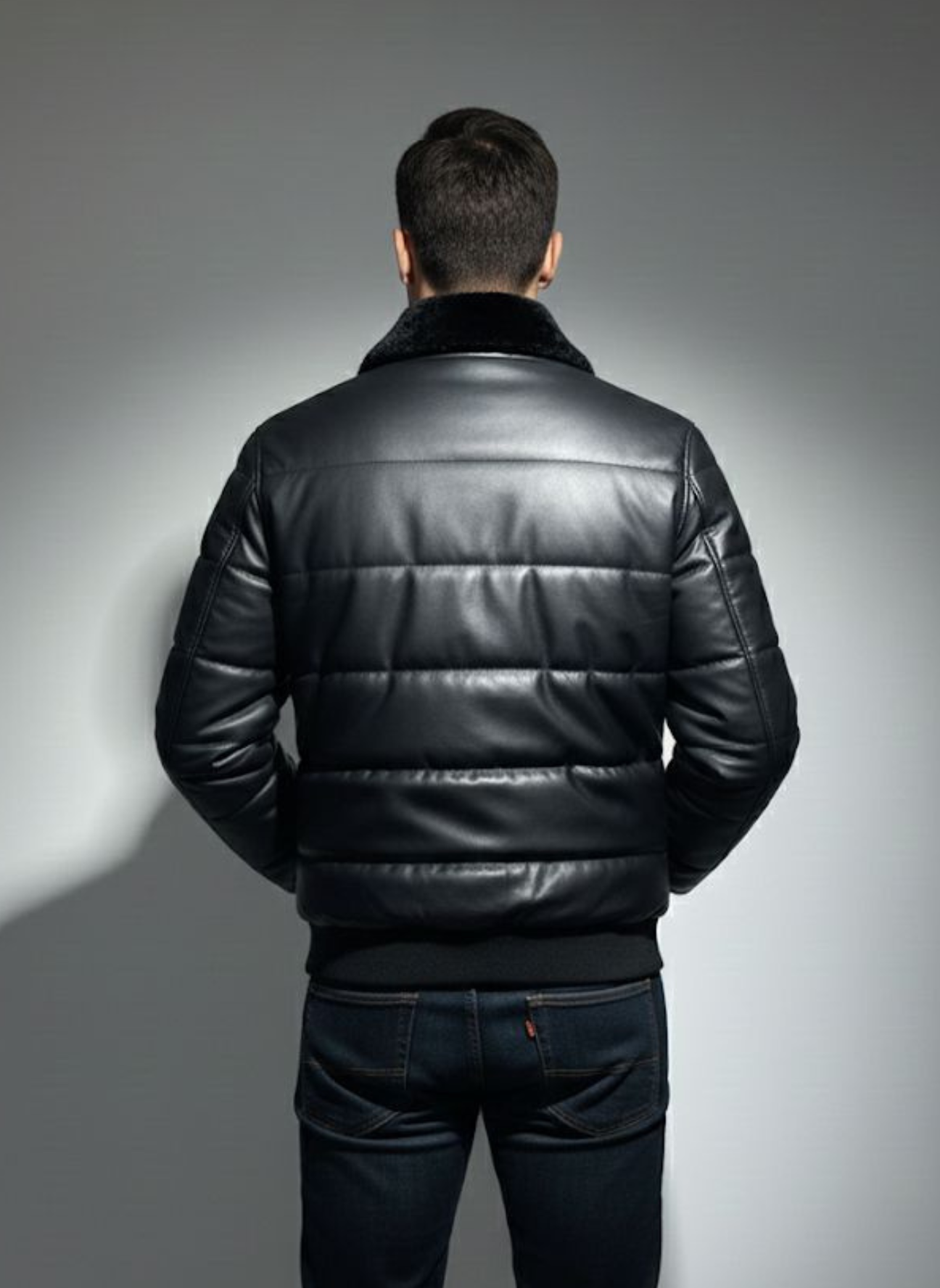 Faux Leather Puffer Jacket