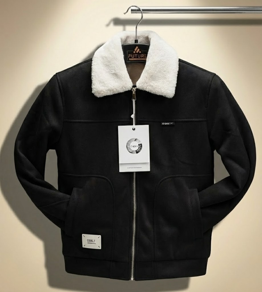 Men's Cream Faux Suede Bomber Jacket