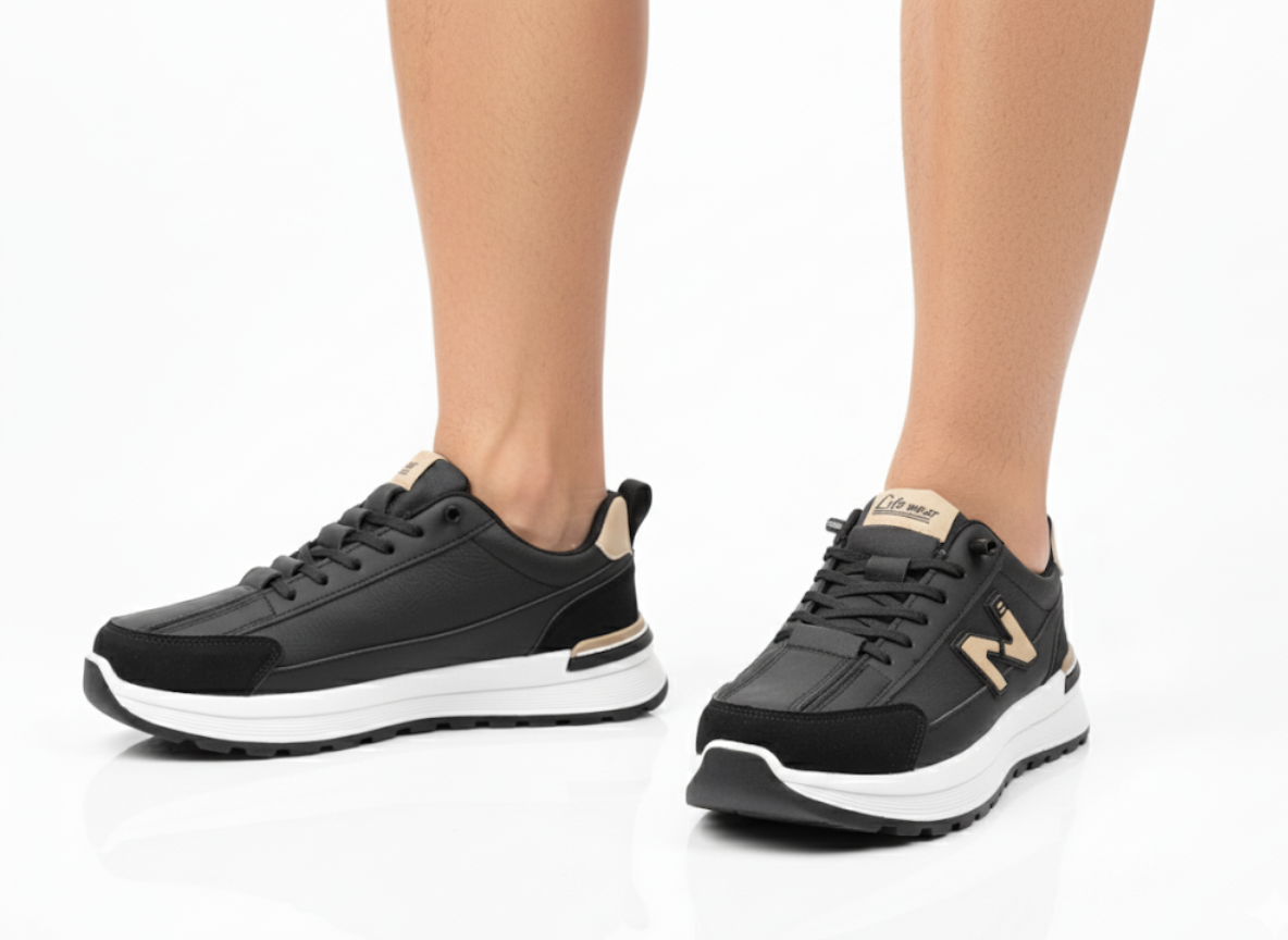 Urban Classic 'N' Trainer - Black & Tan Leatherette Sneaker