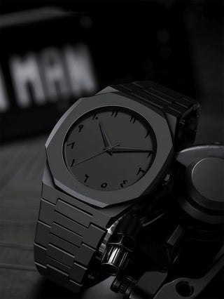 Black Arabic Aura Watch - Modern Minimalist, Precision Quartz, Unique Elegance