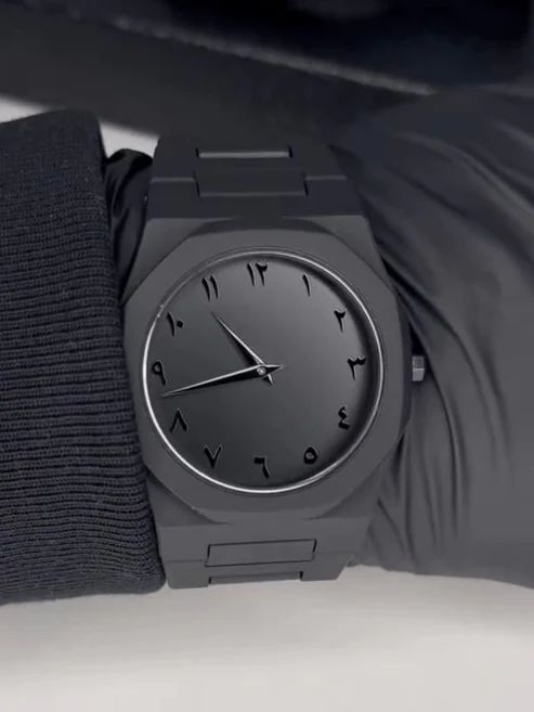 Black Arabic Aura Watch - Modern Minimalist, Precision Quartz, Unique Elegance