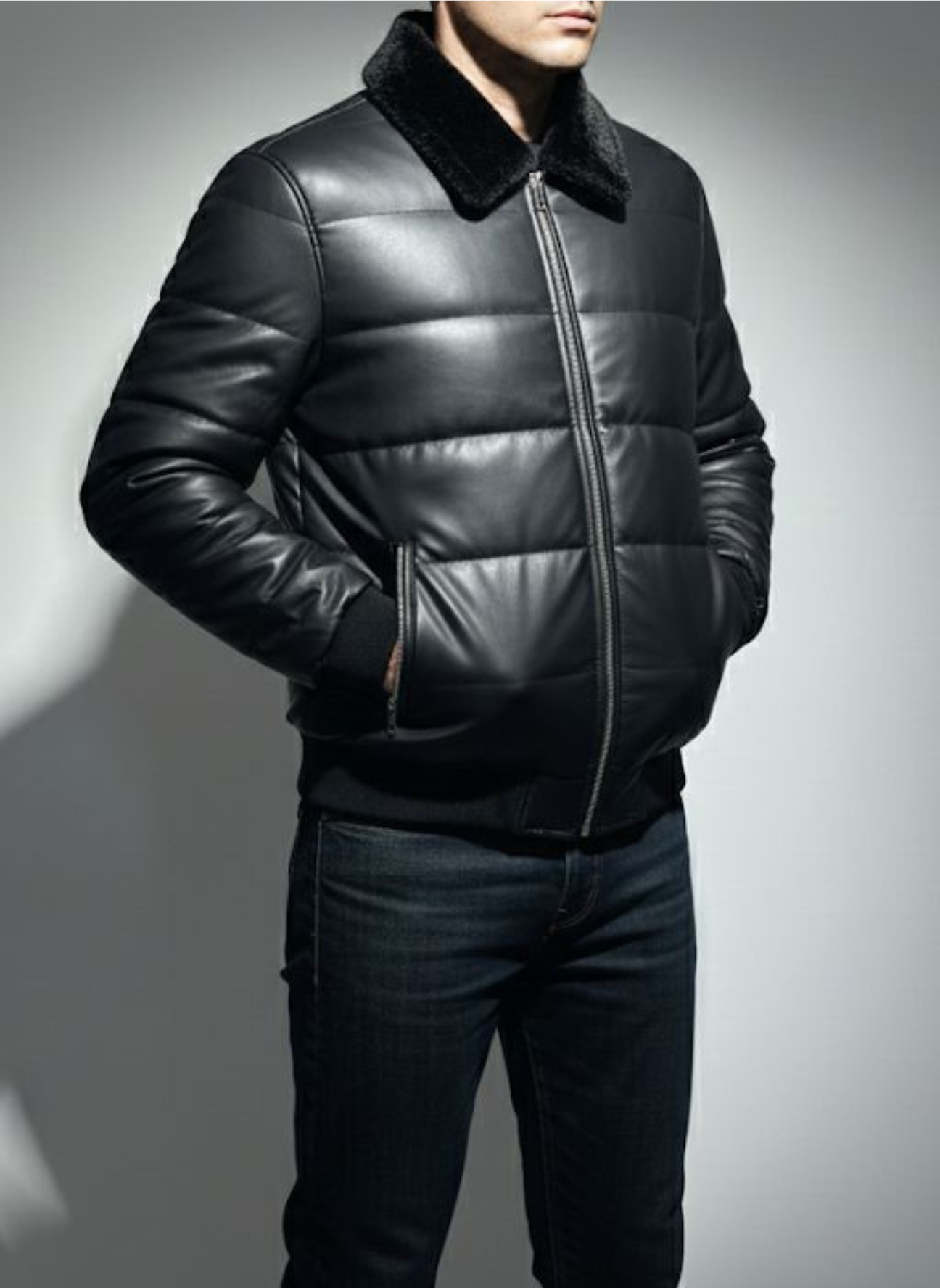 Faux Leather Puffer Jacket