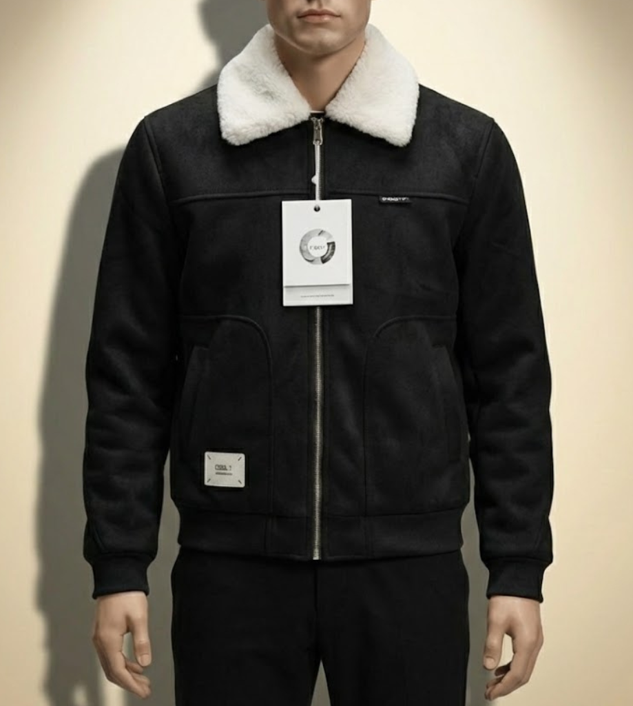 Men's Cream Faux Suede Bomber Jacket