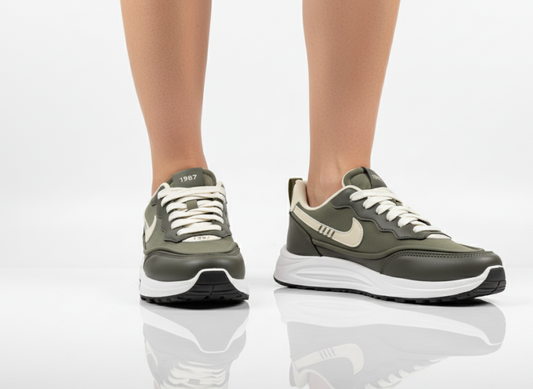 ONEZ 'Velocity 87' Retro Runner - Olive Green & Cream