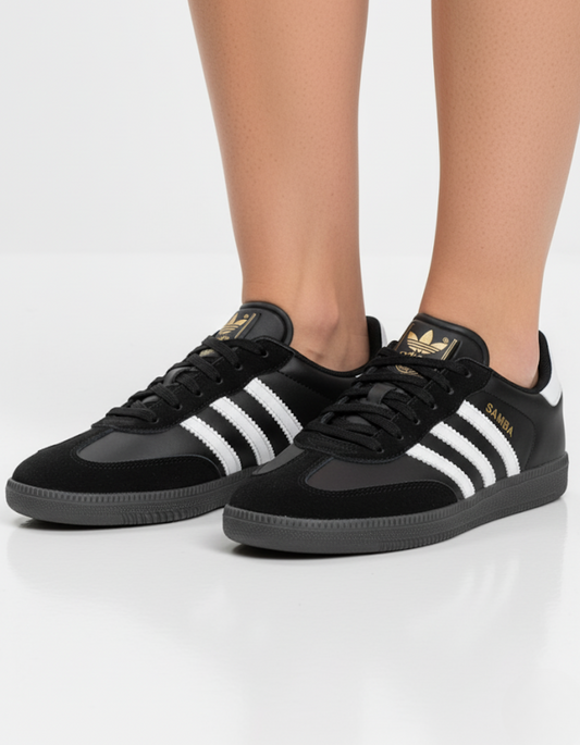 Adidas Samba Classic - Black/White with Gold Accents