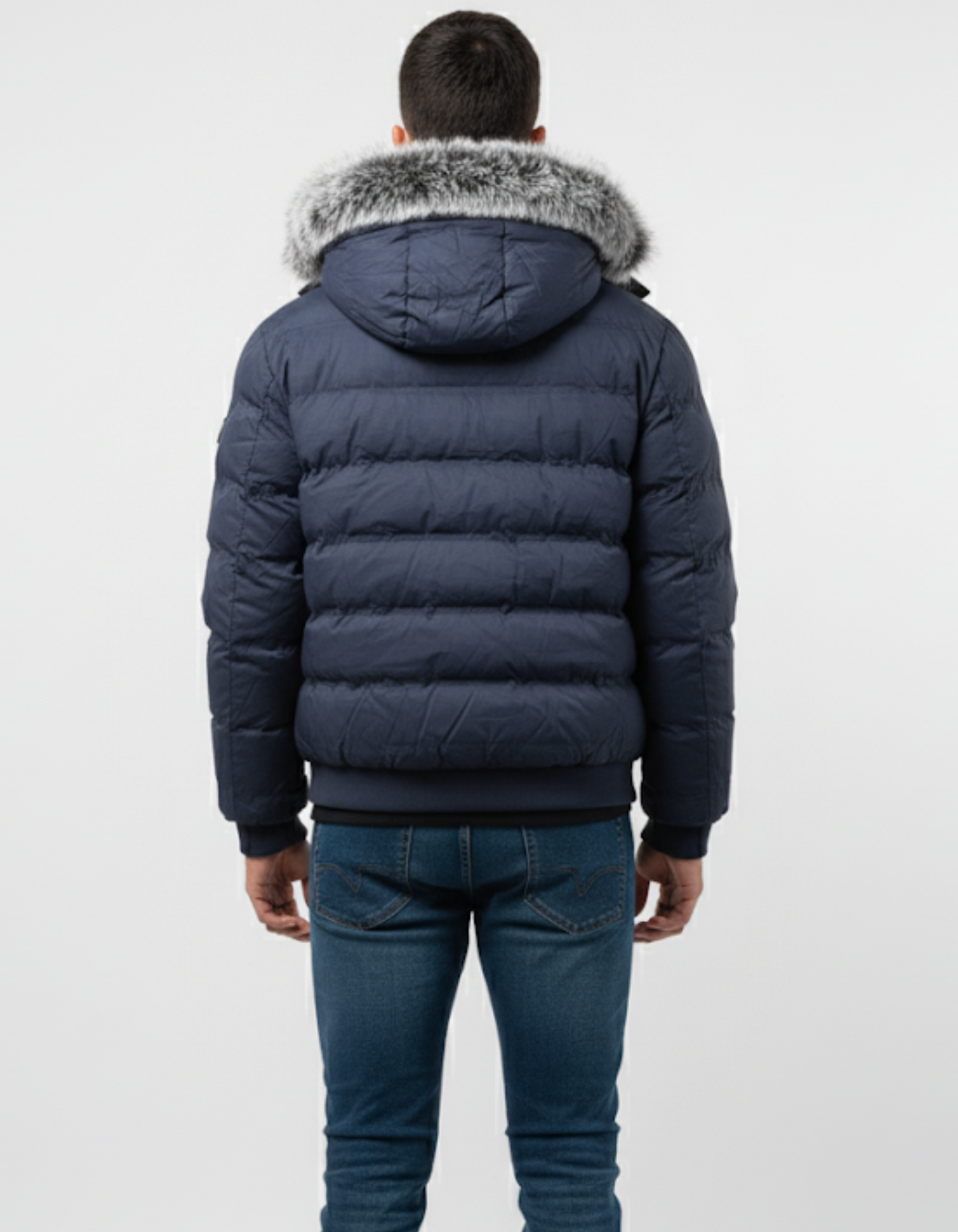 Armani Lux Hooded Puffer Jacket - Navy Blue | Premium Design, Faux Fur Trim, and Exceptional Warmth